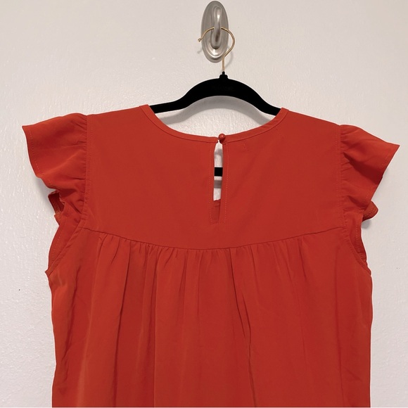 NWT ANATOKY SUMMER DRESS SMALL WITH FLUTTER SLEEVES AND TIERED BRICK RED - Picture 7 of 7